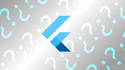 The Flutter logo over a background of question marks.